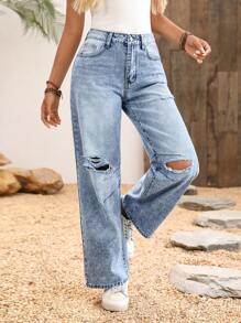 Breezaya Women Washed Distressed Denim Jeans - Blue - View 2