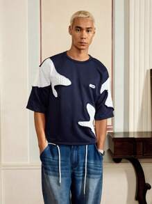SWAVVY Camiseta de manga corta holgada de punto de vestir informal para hombre, uso diario, verano - Azul Marino - Ver 5