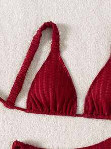 Swim Mod Bộ đồ bơi hai mảnh Springbreak Plain Textured có miếng đệm có thể tháo rời và thiết kế xếp ly - Đỏ - Xem 5