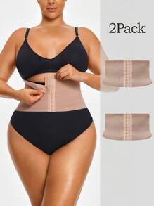 SHAPORA 2件套女士加大码前开合无缝腰部紧身胸衣 - 杏色 - 查看 1