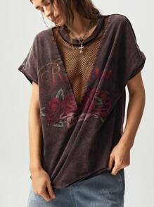 Bohemela Áo thun cổ tròn dệt kim họa tiết trơn dành cho nữ, phong cách phương Tây, mùa hè - màu nâu - Xem 7