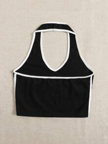 SHEIN EZwear Top halter corto unido en contraste - Negro - Ver 2