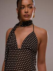 MUSERA 波尔卡圆点围巾细节三角形吊带春夏性感吊带短款上衣假日夏季场合优雅可爱夏季上衣节日伊比沙岛波西米亚风 - 黑色 - 查看 2