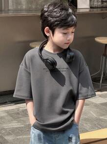 Dazy Kids Tween Boy Slogan Print Round Neck Drop Shoulder Casual T-Shirt