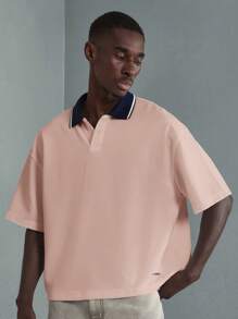 SUMWON Áo thun polo Ottoman Jersey Boxy nhẹ thoáng khí có họa tiết quần vợt chơi gôn thể thao thường ngày mùa hè thể thao cổ điển tay ngắn có cổ - Màu Hồng baby - Xem 1