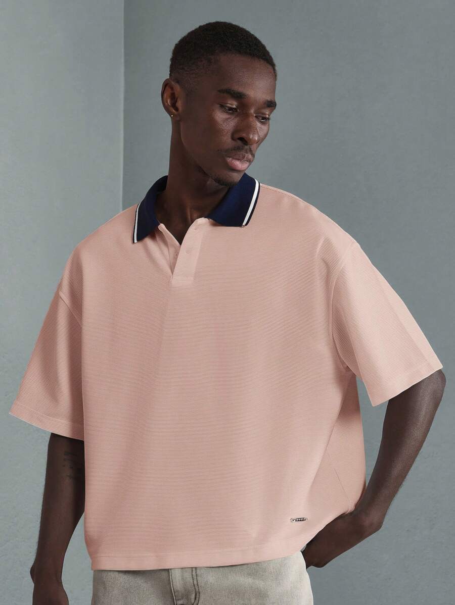 SUMWON Áo thun polo Ottoman Jersey Boxy nhẹ thoáng khí có họa tiết quần vợt chơi gôn thể thao thường ngày mùa hè thể thao cổ điển tay ngắn có cổ - Màu Hồng baby - Xem 1