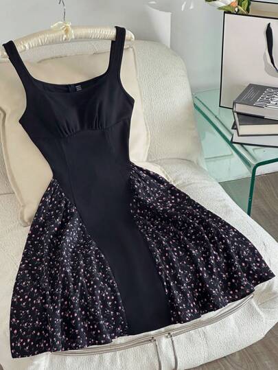 Modelyn Elegant Casual Ditsy Floral Patchwork Dress