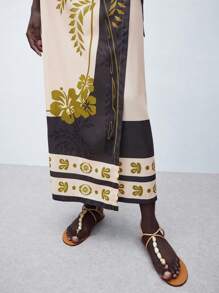 Maija Falda con estampado floral y efecto cruzado con cintura de lazo, de uso casual y para vacaciones, para mujer