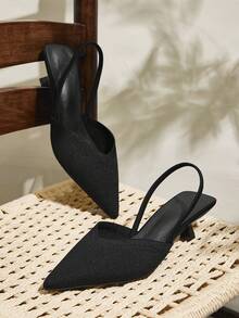 CUCCOO BASICS 女士尖头小猫跟高跟鞋，蝴蝶结装饰，纯色，踝带，日常穿着的优雅之选，户外购物，节日，派对，适合春、夏、秋、冬，搭配缎面连衣裙 - 黑色 - 查看 8