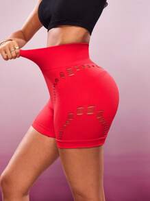 Slayform Slayform Shorts deportivos de mujer de talle alto con corte láser, verano - Rosa Fucsia - Ver 7