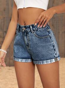 Breezaya 女士夏季休闲水洗牛仔短裤