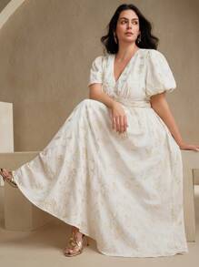 Anewsta 大码女式长袖刺绣连衣裙，优质大气连衣裙 - 白色 - 查看 6