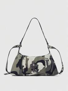 ROMWE Grunge Punk Bolso de mujer cruzado de moda con estampado de camuflaje - Verde - Ver 7