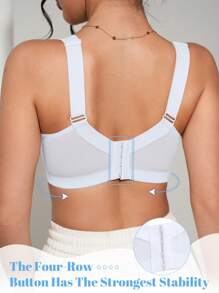 SHEIN 1 pieza Sujetador con aros para mujer, casual y cómodo con tirantes anchos, bordado, soporte y ajustable - Azul y blanco - Ver 2