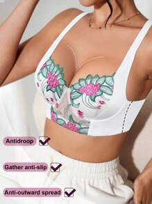 SHEIN 1 件女士柔软舒适网眼刺绣文胸，可调节肩带，提升塑形，钢圈 - 彩色 - 查看 6