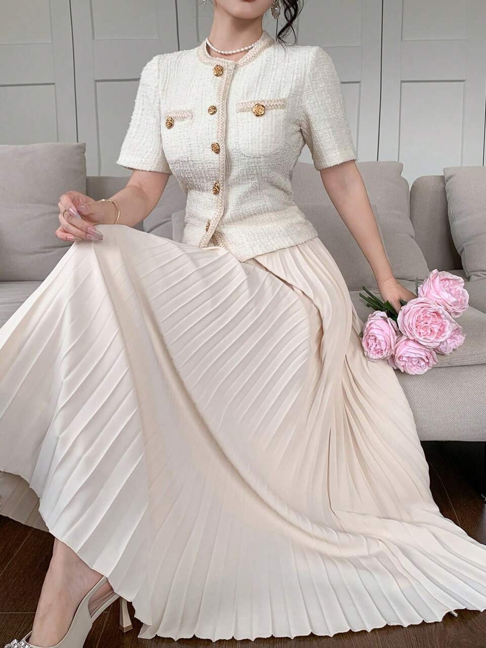 Women White Elegant Summer Short Sleeve Chiffon Splice Mesh Waisted Dress Plus Clothing Formal Casual Birthday Outfit For Dining Dresses
