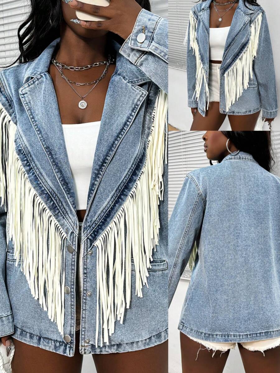 Slaydiva Women's Denim Lapel Jacket, Fashionable For Summer - Blue - View 1