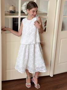 DAZY Ensemble tenue automne pour préadolescente : Top sans manches col rond pour fille + Jupe - Blanc - Voir 4