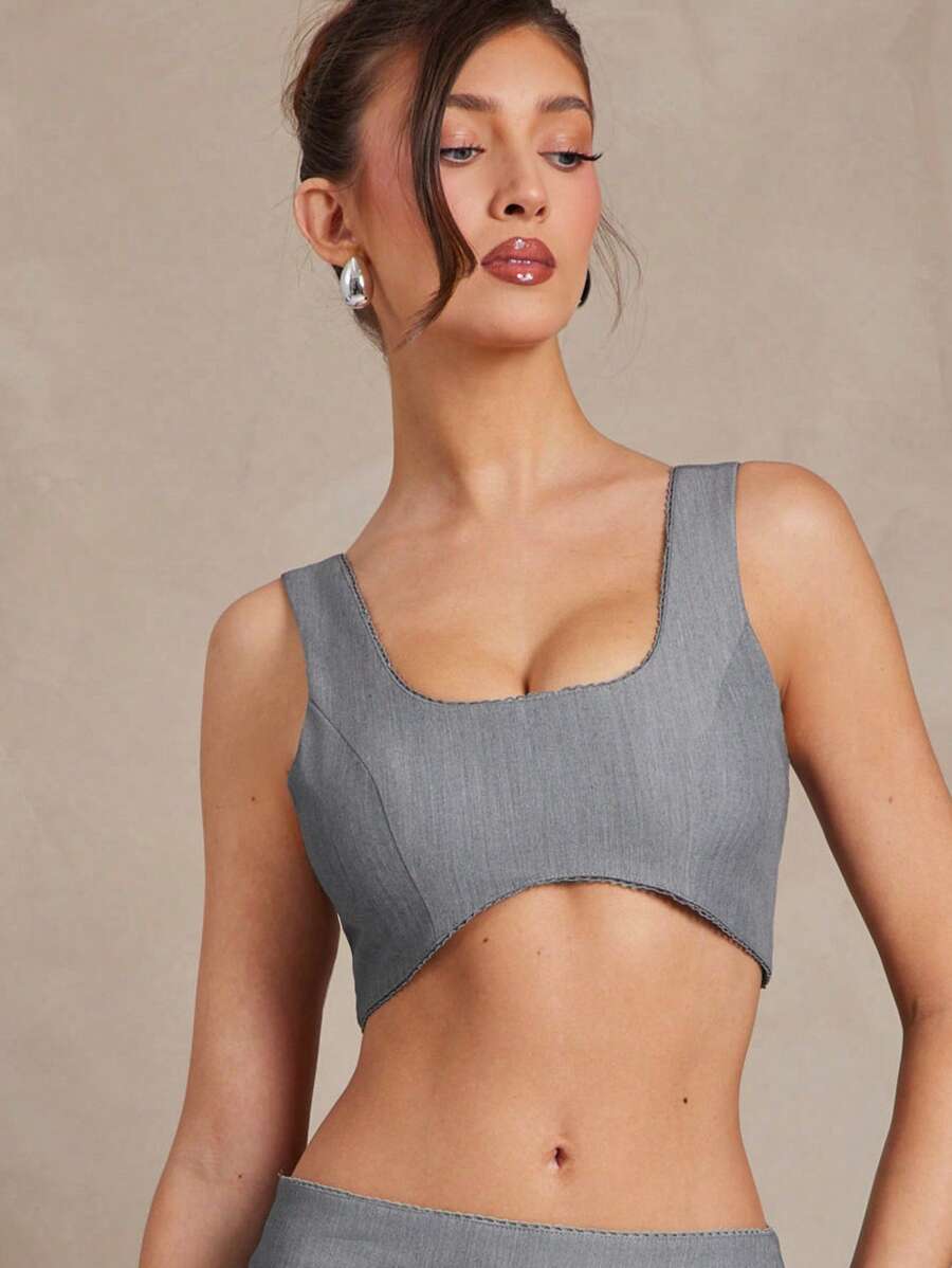L'Amorae Top scurt elegant pentru femei, fără mâneci, de vară, pentru lucru, vară, casual, birou, muncă - Gri - Vizualizare 1