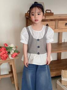 DAZY Blusa stile coreano per ragazze con maniche a sbuffo e balze, outfit estivi per ragazze