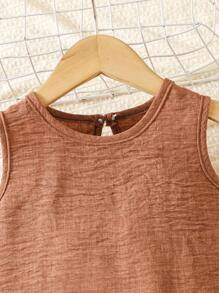 2 件套年轻女孩度假海滩休闲荷叶边无袖衬衫 + 阔腿裤套装，蓝色姐妹装，秋季服装 - 咖啡棕 - 查看 5