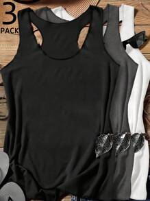 SHEIN LUNE 3pcs/Pack Women Casual Camisole Tank Tops, Slightly Sheer For Spring & Summer Layering Back To School - Multicolor - View 1