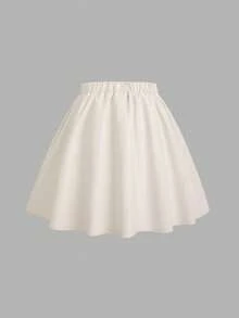 SHEIN 青少年女孩休闲银色 PU 皮革褶皱迷你裙 - 白色 - 查看 2