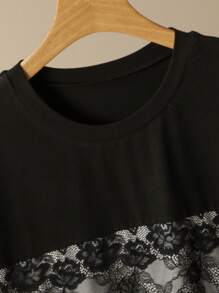 SHEIN Lacomfia Plus Size 2 Pieces Set Elegant Color Block Lace Trim Top And Pants, Summer - Multicolor - View 5