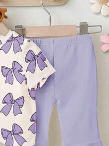 GraphicGems Baby Girls Bow Print Round Neck Short Sleeve T-Shirt & Pants Infant Girl Clothes Butterfly Butterfly Baby Outfit Toddler Girl Cotton Clothes Spring Toddler Girl Clothes Young Girls Clothing Sets