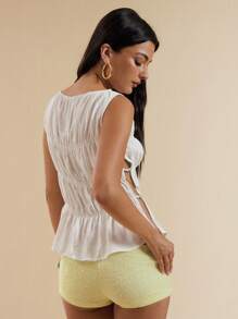 SHEIN BAE Top de tirantes con detalles de cuentas y recortes laterales, top de tirantes ajustado y sexy con cuentas, ideal para verano, vacaciones en la playa, resort en Italia, Ibiza - Blanco - Ver 2