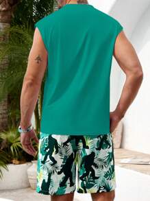 Manfinity RSRT Conjunto casual de chaleco cuello redondo y short con estampado total para hombres
