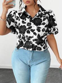 SHEIN Clasi Camisa con botones de manga corta con estampado floral y cuello de polo - Multicolor - Ver 6