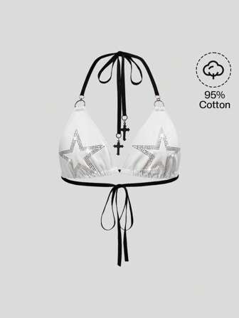 Grunge Punk Bralette con dettagli di strass a forma di stella, stile Y2K dei anni 2000, grunge, per festival musicali, colore rosa chiaro