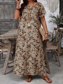 EMERY ROSE Robe de vacances décontractée à imprimé floral grande taille