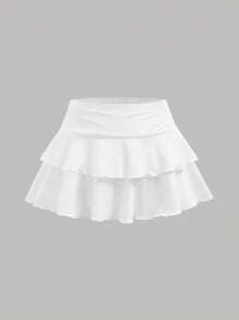 Girlism 女童花卉印花紧身胸衣短款上衣，带褶边和多层可爱迷你裙，两件套 - 淺藍色 - 查看 8