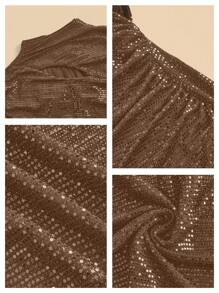 Anewsta Luxuriöses, minimalistisches Design, klassisches schwarzes Kleid mit Strass-Galaxie-Muster, elegantes Frühjahrskleid - Kaffeebraun - Übersicht 8