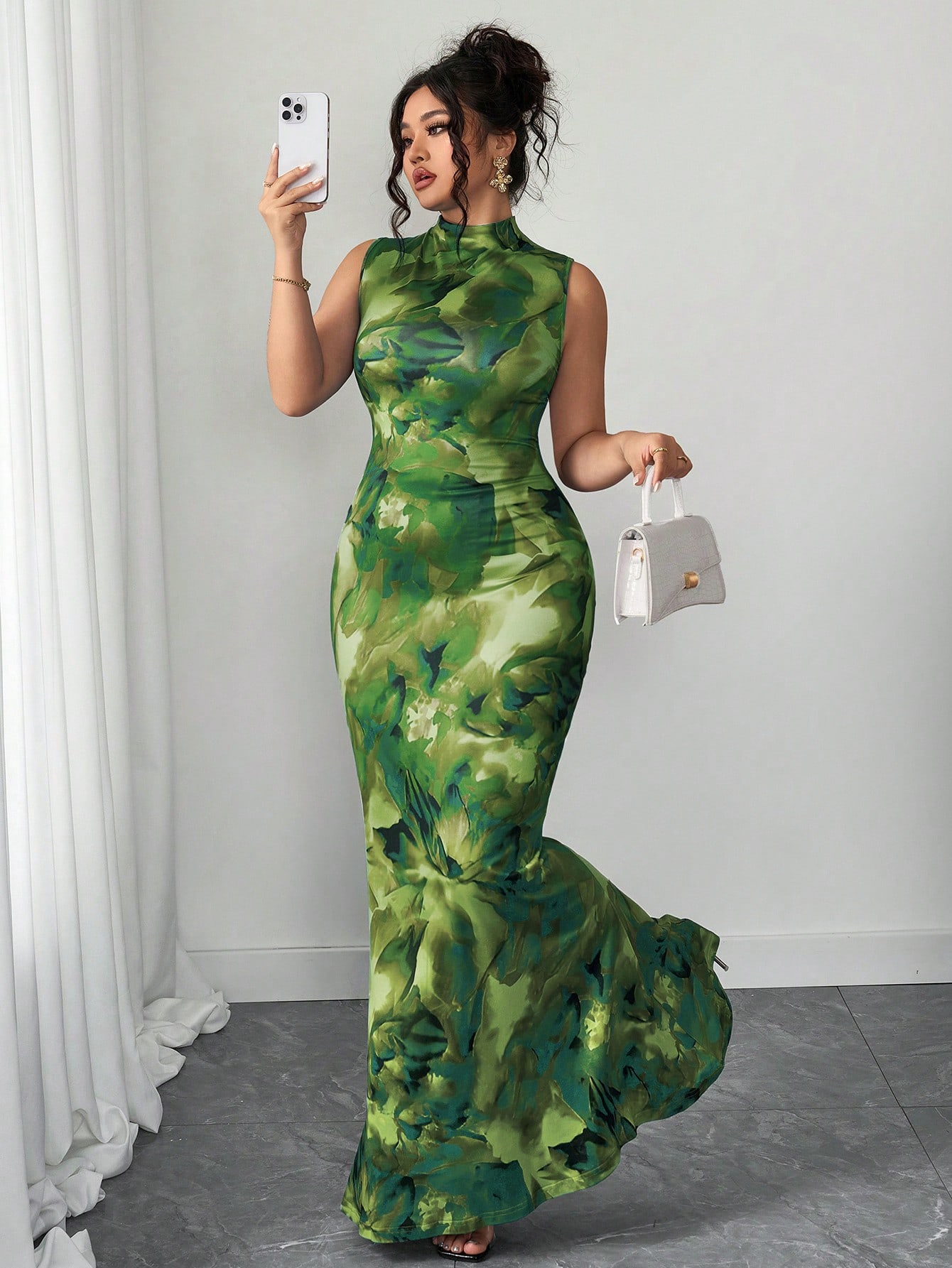 Elenzga فستان أنيق فرنسي برقبة عالية وبلا أكمام لل...