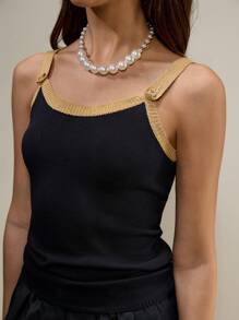 Muvela Women Casual Contrast Color Sleeveless Knitted Camisole Top, Cute Summer Outdoor Wear