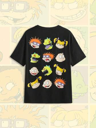 Nick 90's X ROMWE T-shirt à col d'équipage à manches courtes avec motif de bande dessinée amusant, été