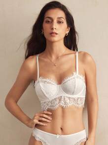 Charlaine Elegant French Style Solid Color Lace Underwire Bra - White - View 4