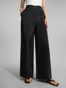 Ontre Pantaloni alla zuava avvolgenti con gamba ampia in tinta unita neri, abbigliamento estivo casual da donna, outfit casual femminili