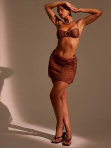 Musera Resort Leopard Print Ring Detail Bikini Top Only For Vacation Summer Beach Resort Sexy Swim Cute Festival Graphic