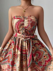 Selianne Western Music Festival Tube Top Waisted A-Line Dress, Holiday Elegant Romantic Dress For Women - Multicolor - View 6