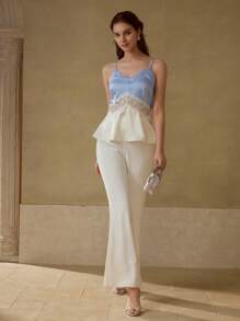 MOTF PREMIUM ÁO PEPLUM REN GUIPURE - Màu xanh lam - Xem 2