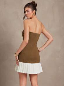 L'Amorae 女士优雅甜心露肩撞色褶边迷你连衣裙，女士工作服，女士夏季服装，商务休闲女装，女士办公室服装，女士工作服 - 彩色 - 查看 5