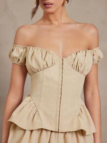 L'Amorae Women Off Shoulder Corset Pinstripe Cute Summer Top Elegant Formal - Multicolor - View 3