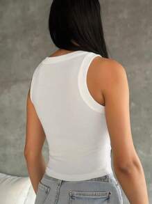 Plus Size Casual Versatile White Tank Top, Summer - White - View 4