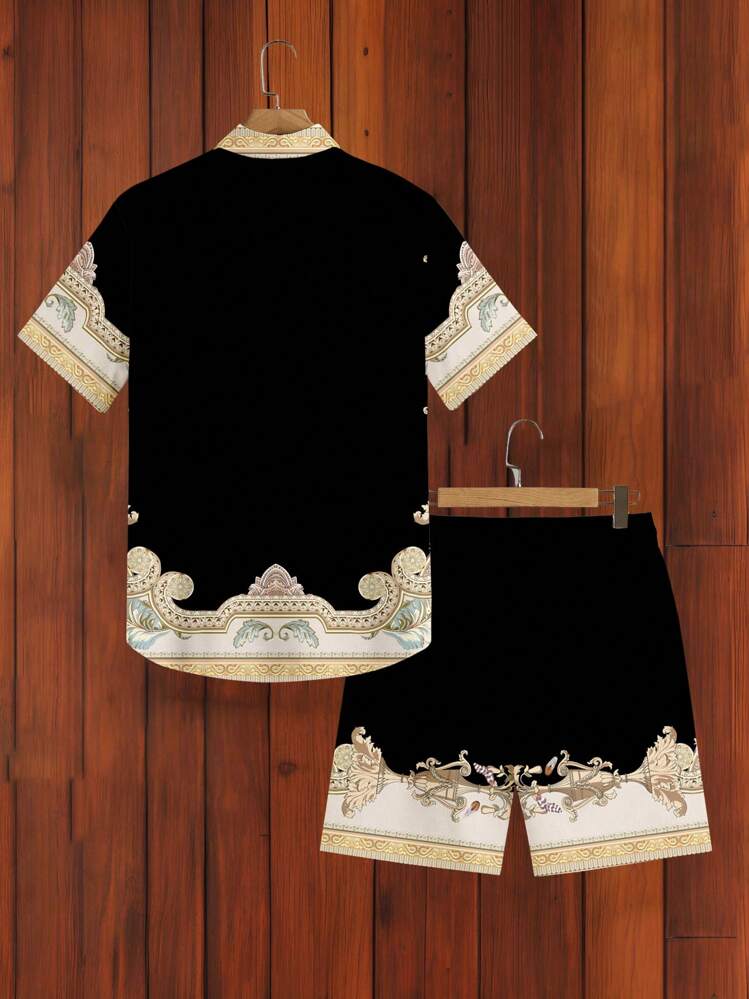 Manfinity Swimmode Conjunto de Camisa e Shorts de Verão para Homens, Moda Adequada para Conjunto de Roupas de Verão para Homens, Conjunto de Camisas Masculinas, Roupas Confortáveis - Multicolorido - Visão 5