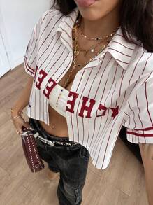 Coolane 女士街头时尚运动休闲图案短款衬衫 - 白色 - 查看 6