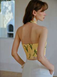 MOTF STUDIO FLORAL PRINT HALTER WAISTCOAT